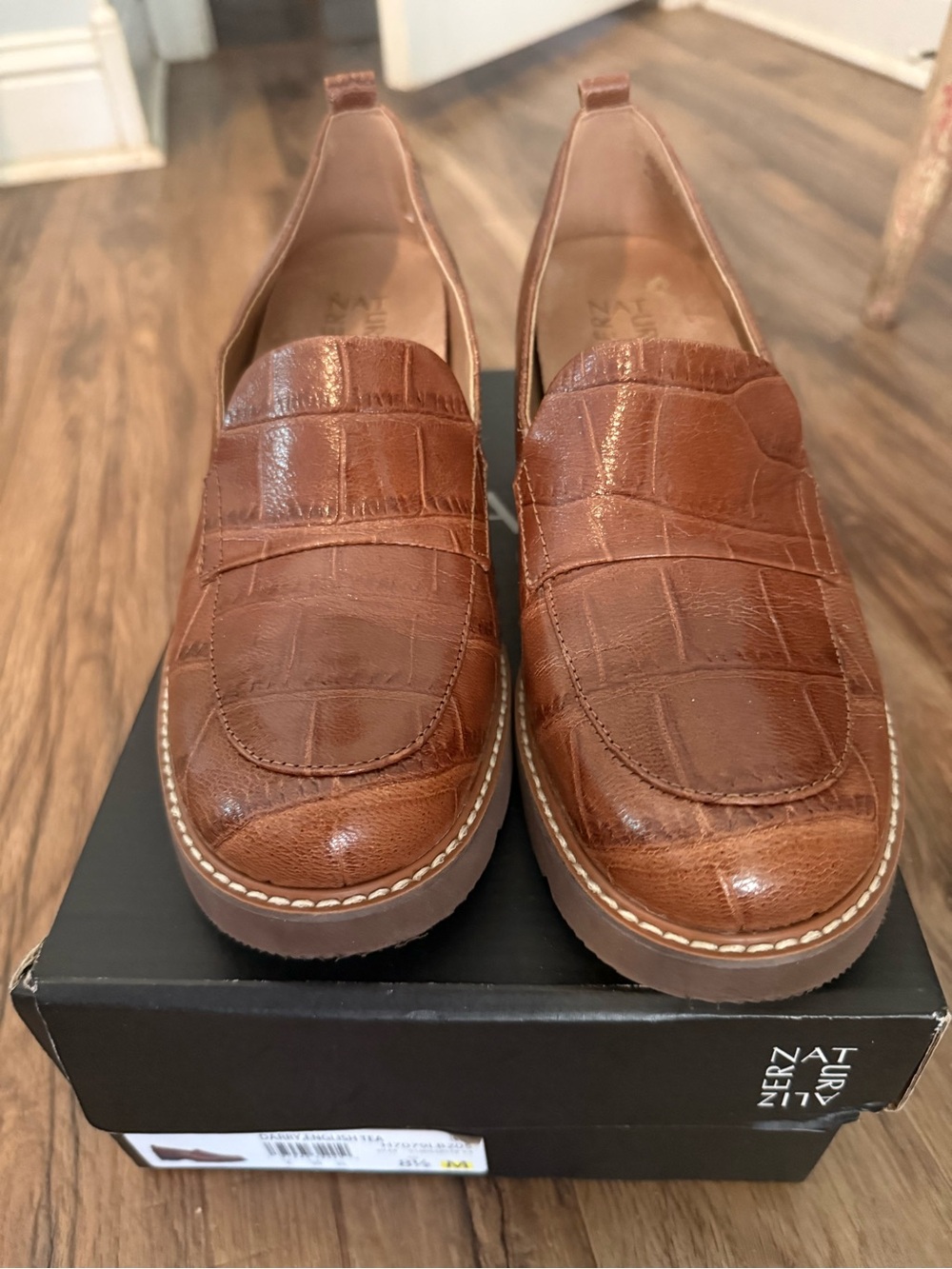 Naturalizer Brown Croc-Embossed Leather Penny Loafers